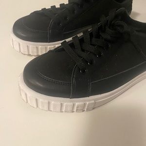 BLACK LEATHER MIX SNEAKERS